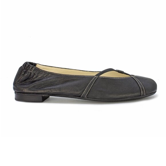 Attilio Giusti Leombruni Black Leather Front Strap Ballet Flats:Size EU41/US11 - Picture 1 of 7